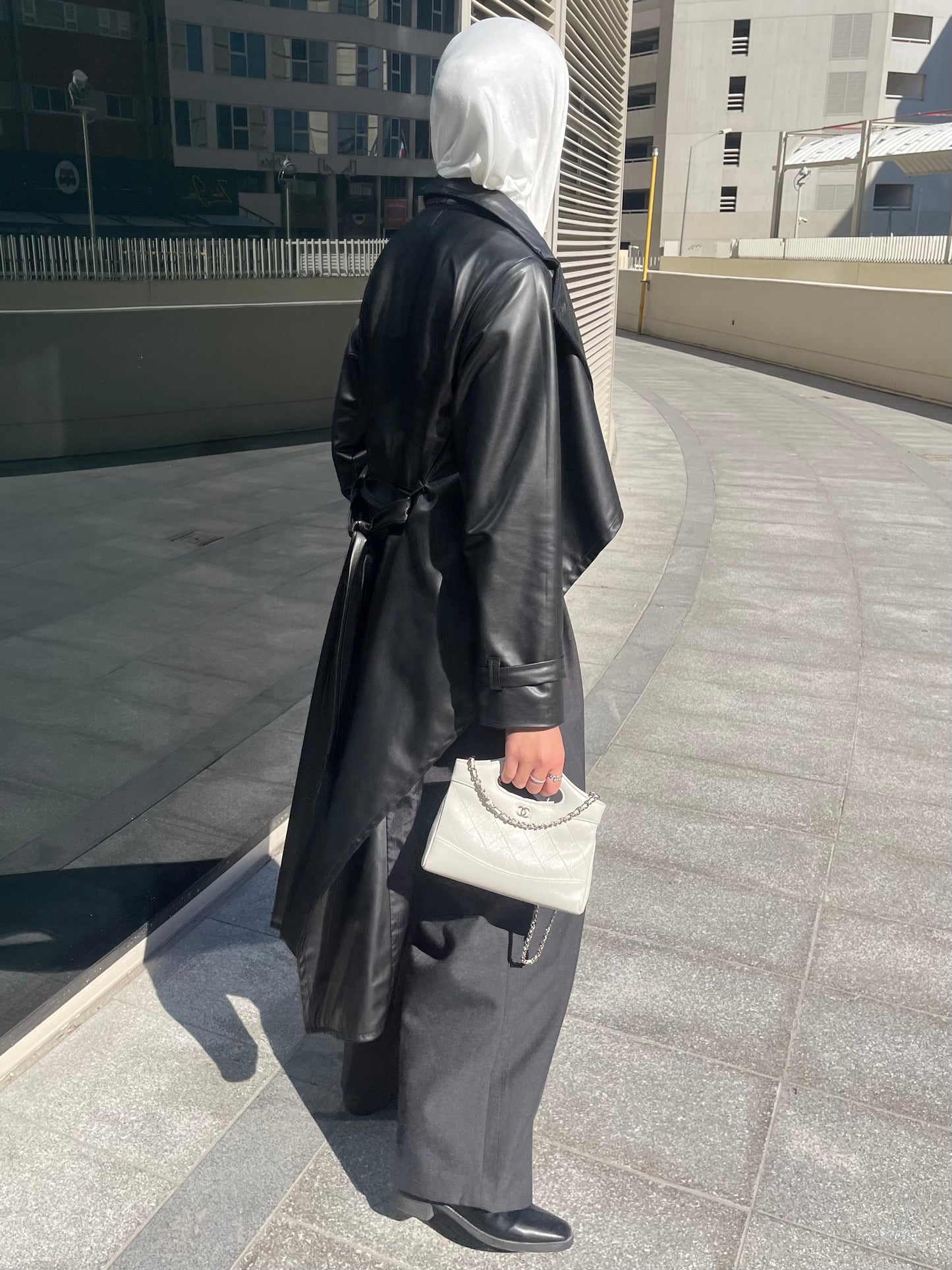 Black cropped leather coat