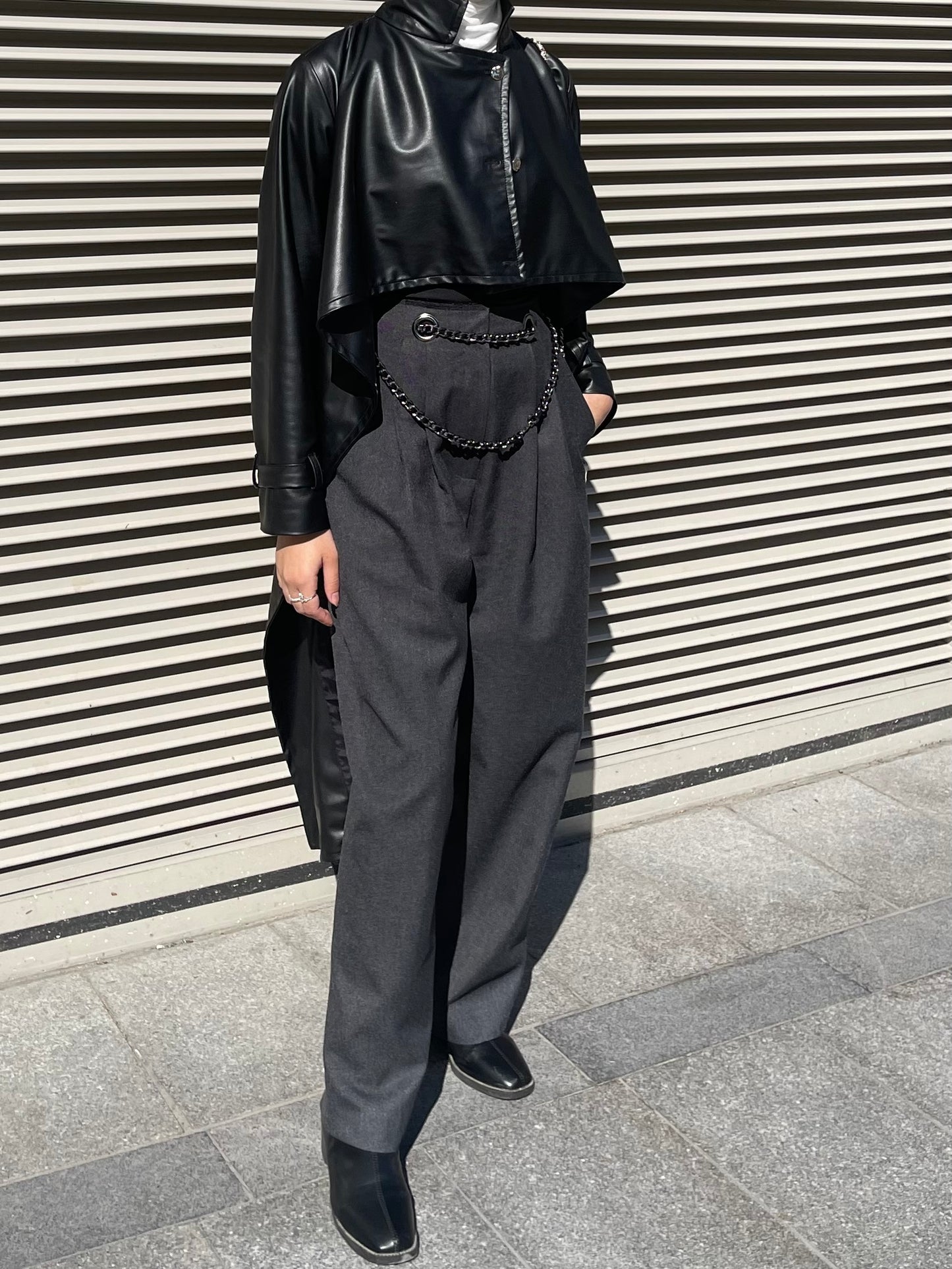 Black cropped leather coat