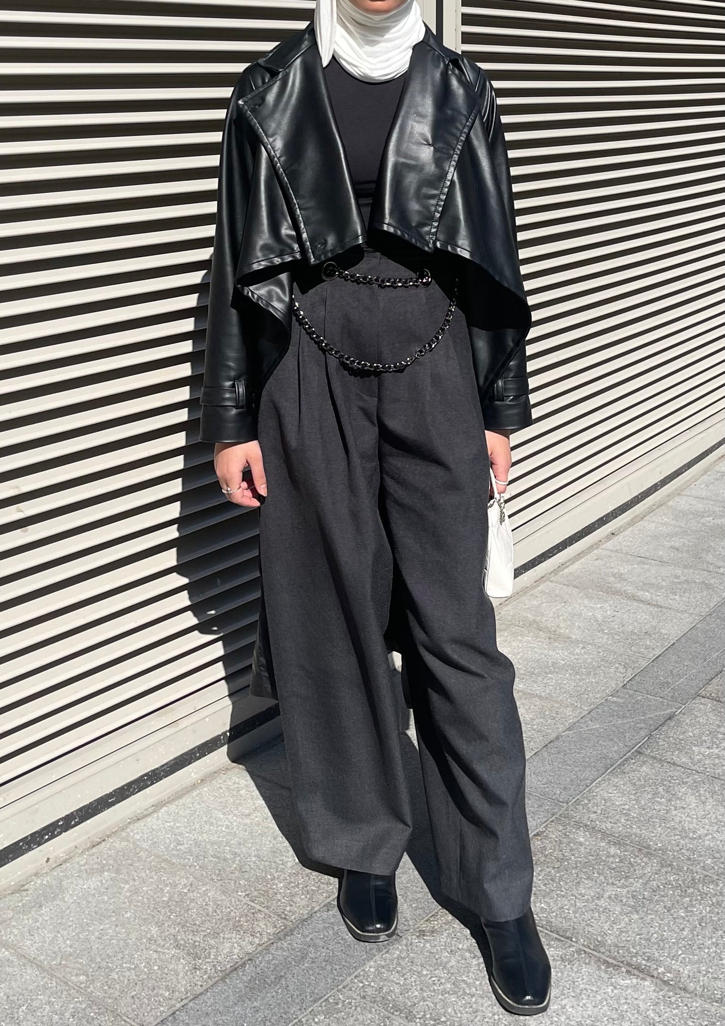 Black cropped leather coat